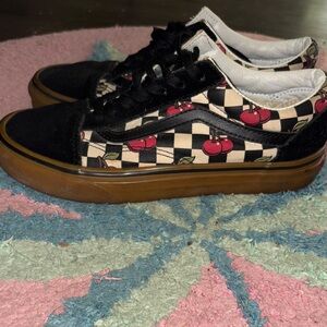 Checkered🍒 Cherry 🍒Vans with Black Accents